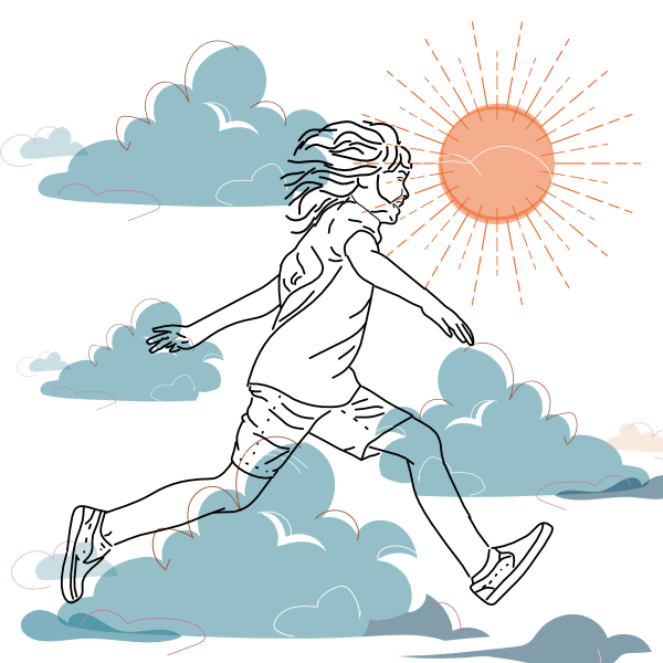 illustration d'un enfant qui court vers le soleil symbole de l'accompagnement de Pantxika Duhart
