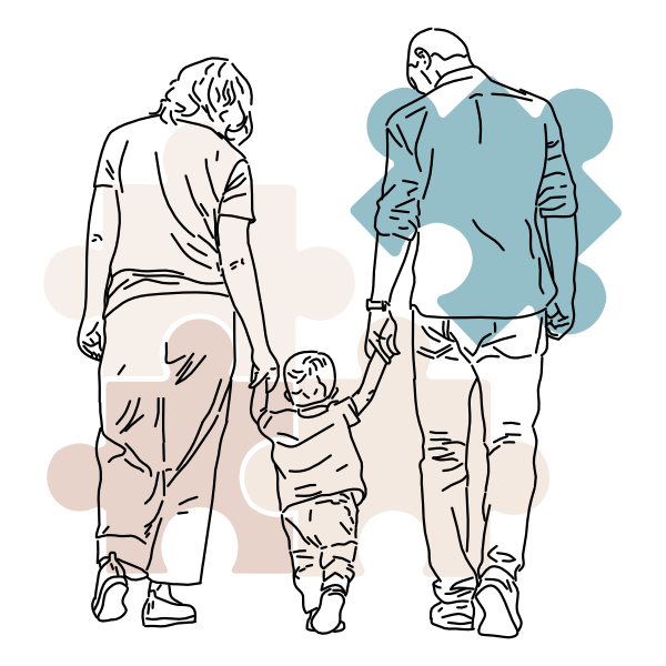 illustration pour la guidance familiale : le dessin d'une famille qui marche de dos